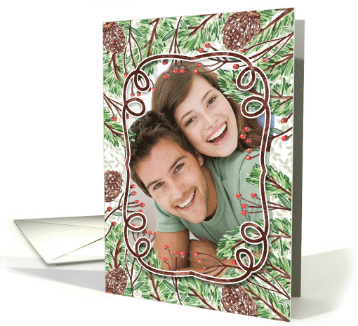Watercolor Pine Cones and Branches Holiday Photo card (1534046)