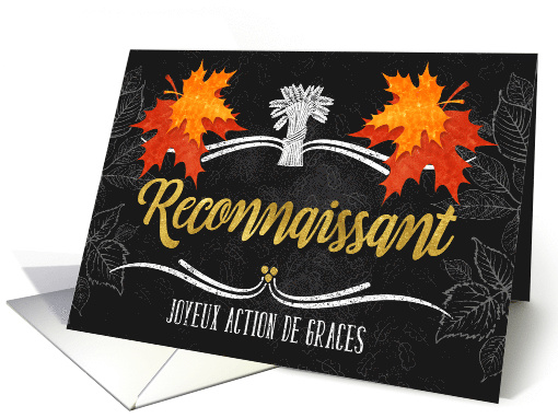 French Thanksgiving Grateful Belssings Chalkboard and Leaves card
