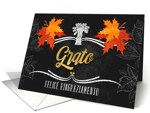 Italian Thanksgiving Grateful Belssings Chalkboard and Leaves card