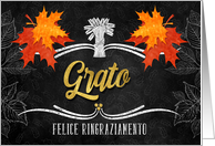 Italian Thanksgiving Grateful Belssings Chalkboard and Leaves card