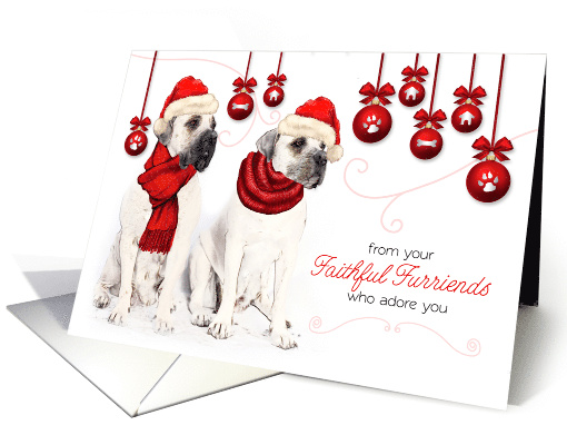 from the Pets Christmas Bordeaux Dogs with Red Hats and Ornaments card