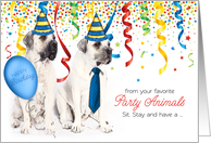 Birthday from the Pet Bordeaux Dogs with Party Hats and Confetti card