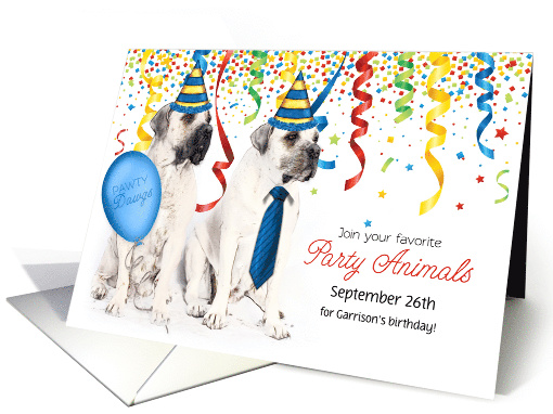 Birthday Invitation Cute Party Animals Bordeaux Dogs Custom card