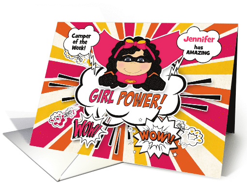 Camper of the Week Girl Power Pink and Orange with Custom Name card
