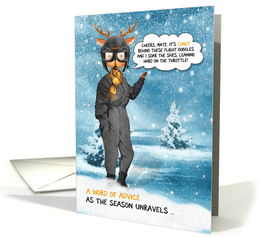 Funny Comet Reindeer with Pilot and Aviation Theme card (1539332)