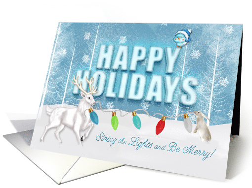 Happy Holidays 3D Look with White Reindeer and Woodland Friends card