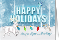 Happy Holidays 3D Look with White Reindeer and Woodland Friends card