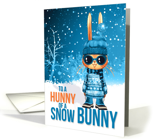 for Young Godson Cute Blue Christmas Hunny of a Snow Bunny card