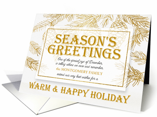 Season's Greetings in Gold and Winter White Family Name card (1541112)