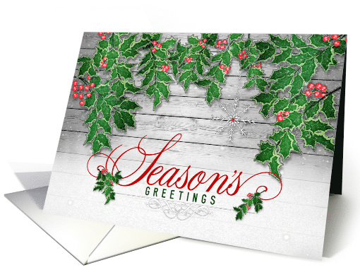 Business Season's Greetings Wood Look with Holly Leaves card (1541418)