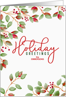 Holiday Greetings with Holly Leaves Custom Name card