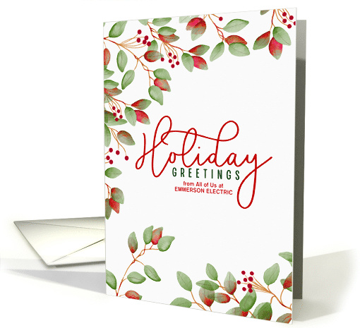 Business Holidays Wood Look with Holly Leaves Custom Name card