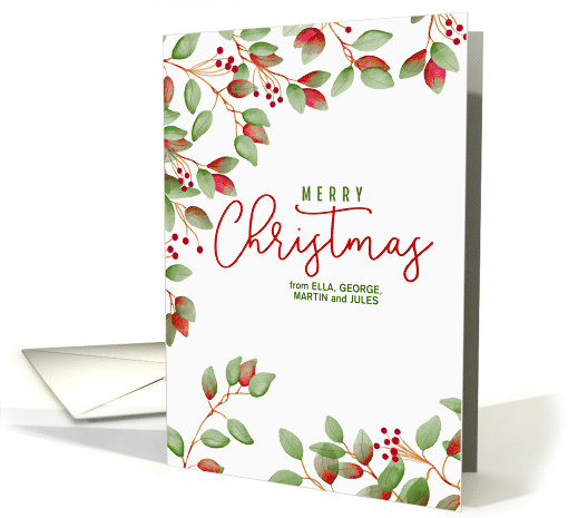 Merry Christmas Wood Look with Holly Leaves Custom Name card (1541426)
