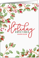 Holiday Greetings with Holly Leaves for Custom Name card