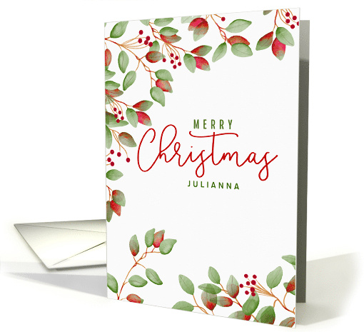 Merry Christmas with Holly Leaves for Custom Name card (1541432)