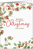 Merry Christmas Wood Look with Holly Leaves for Custom Name card