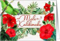 Mele Kalikimaka Hawaiian Red Hibiscus Tropical Christmas card