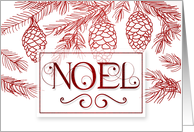 Noel Christmas Typography in Red and White Pine Branches card