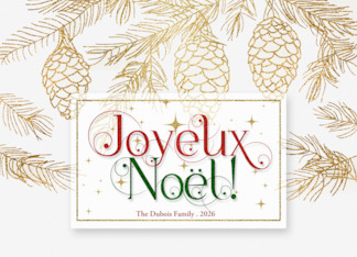 Joyeux Noel Christmas Typography Gold Pines with Name