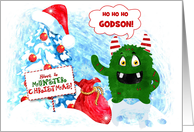 for Young Godson Monster Christmas Custom Text card