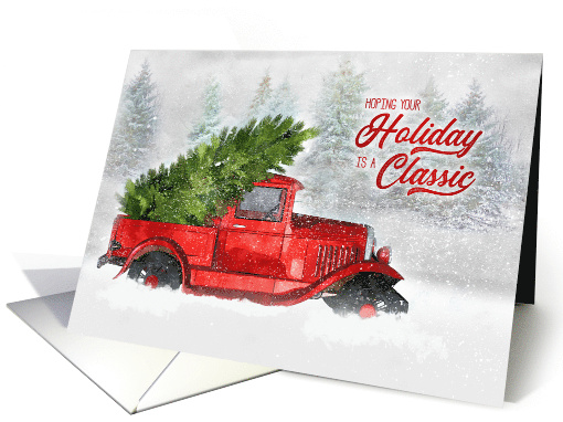 Vintage Classic Truck for Christmas Holiday with Snowy Scene card