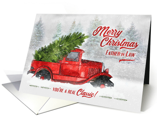 for Father in Law Vintage Classic Truck Christmas Watercolor card