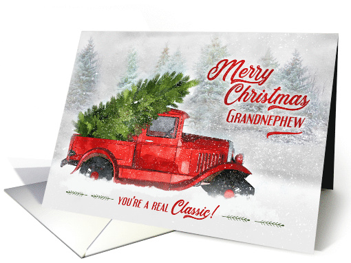 for Grandnephew Vintage Classic Truck Christmas Watercolor card