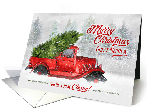 for Great Nephew Vintage Classic Truck Christmas Watercolor card