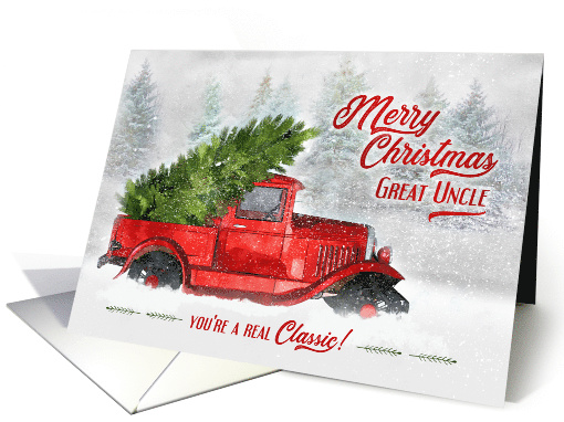 for Great Uncle Vintage Classic Truck Christmas Watercolor card