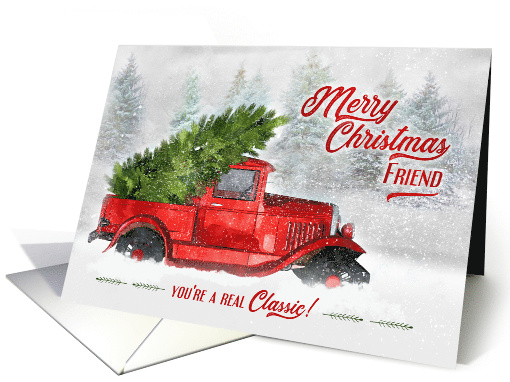 for Friend Vintage Classic Truck Christmas Watercolor card (1543666)