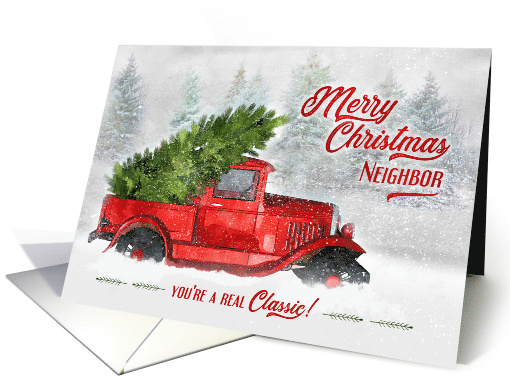 for Neighbor Vintage Classic Truck Christmas Watercolor card (1543672)