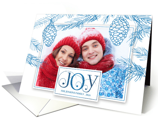 Blue Pines Christmas Photo with Joy Typography card (1543678)