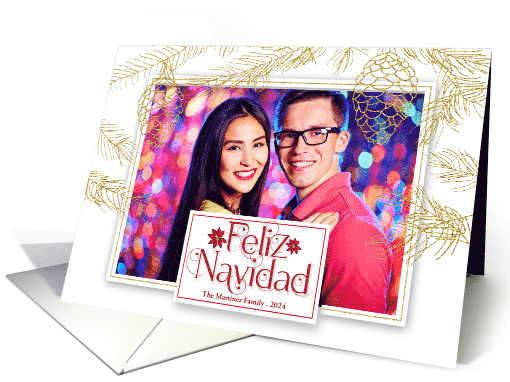 Gold Pines Christmas Photo Feliz Navidad Blank card (1543934)