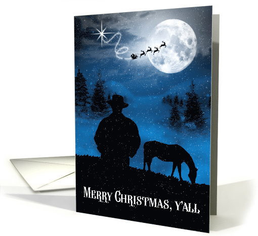 Cowboy Christmas Silhouette with Horse, Moon and Santa card (1544424)