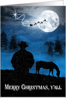 Cowboy Christmas Silhouette with Horse, Moon and Santa card