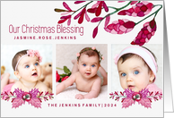 Christmas Blessing Botanical Shades of Pink 3 Photo Custom card