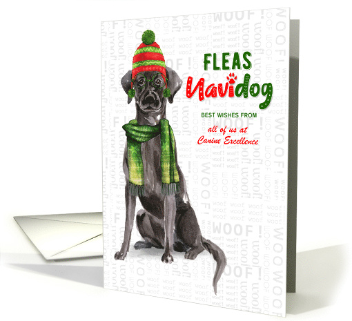 Black Lab Funny Fleas Navidog Christmas in Red and Green Custom card