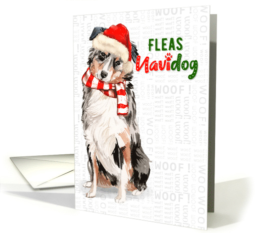 Australian Shepherd Funny Fleas Navidog Christmas card (1546544)