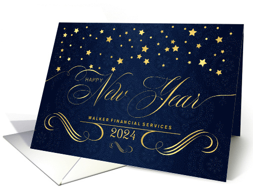 2023 Business New Year Faux Gold Leaf and Navy Stars Custom card