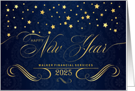 2024 Business New Year Faux Gold Leaf and Navy Stars Custom card
