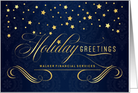 Business Holiday Greetings Faux Gold Leaf and Navy Stars Custom card