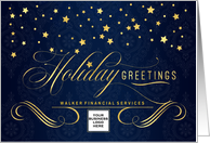 Square Business Logo Holiday Greetings Faux Gold Leaf Navy Custom card