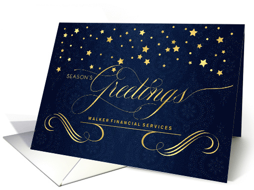 Business Season's Greetings Faux Gold Leaf with Navy Custom card