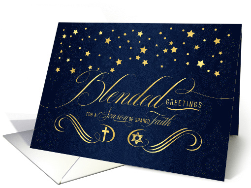 Interfaith Christmas and Hanukkah Navy Blue and Faux Gold Leaf card