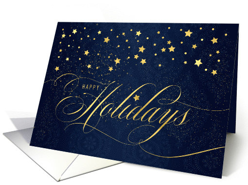 Happy Holidays Navy Blue and Faux Gold Leaf with Stars card (1547350)