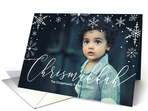 Chrismukkah Snowflakes and Typography with Custom Text Horizontal card