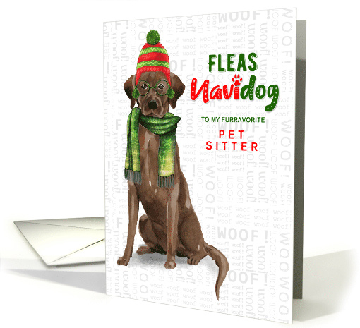 for Pet Sitter Chocolate Lab Funny Fleas Navidog Christmas Custom card