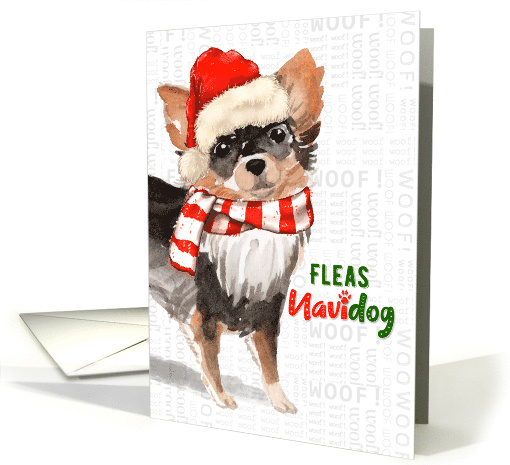 Long Haired Chihuahua Funny Fleas Navidog Christmas card (1548434)