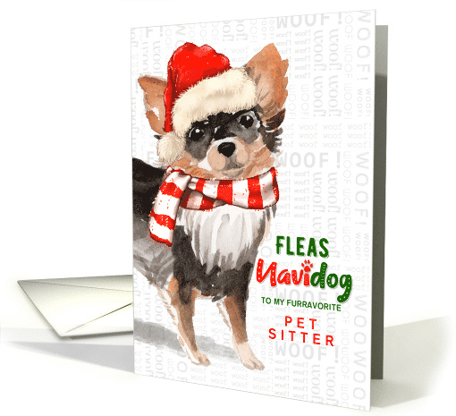 Pet Sitter Long Haired Chihuahua Fleas Navidog Christmas Custom card