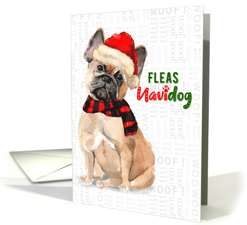 French Bulldog Tan Funny Fleas Navidog Christmas card (1549860)